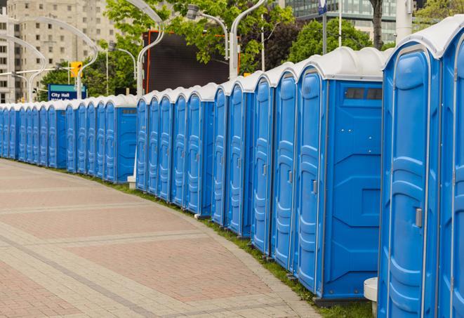 colorful portable restrooms available for rent at a local fair or carnival in Cleveland Heights, OH